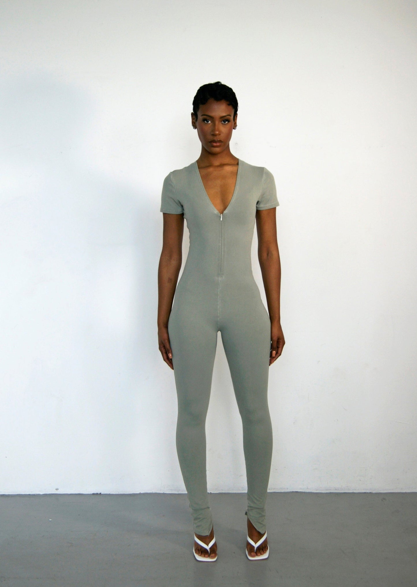 V-neck Zip Bodysuit - Sage