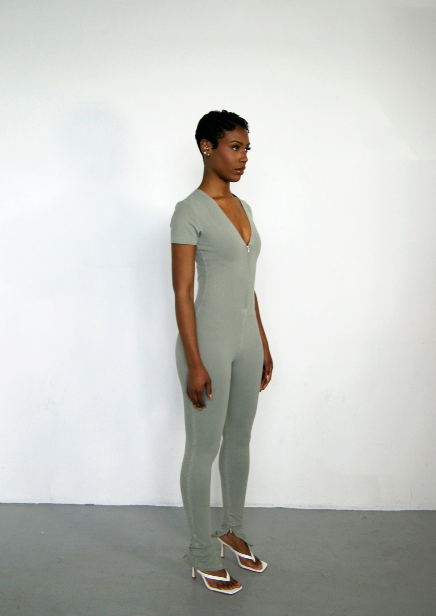 V-neck Zip Bodysuit - Sage