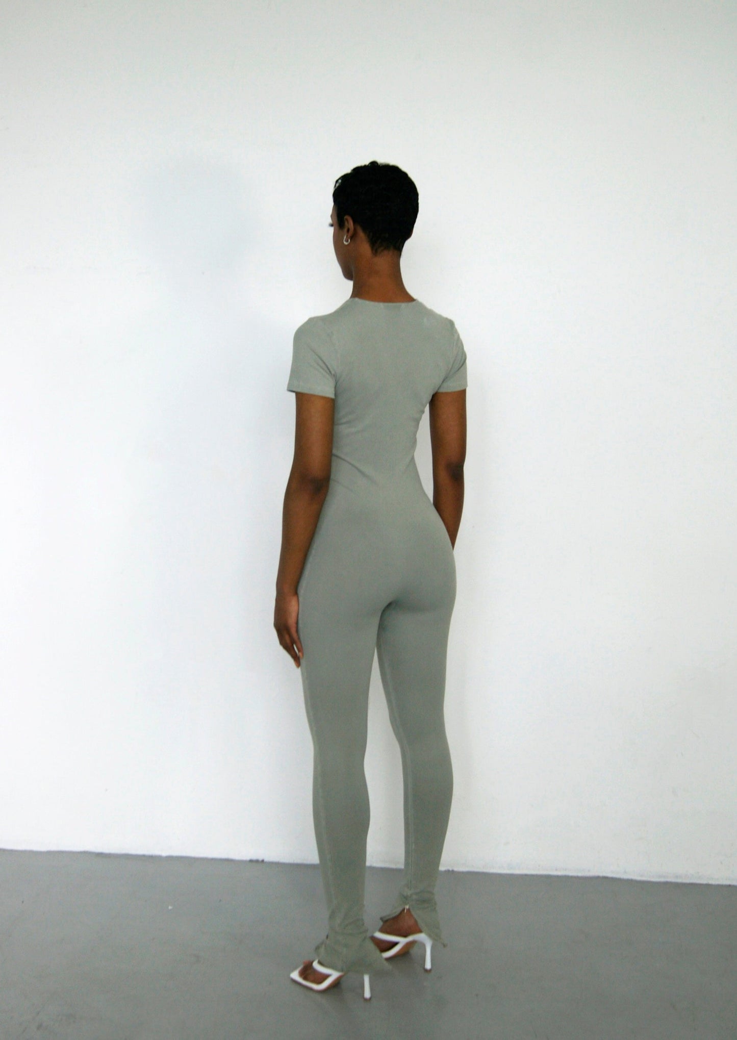 V-neck Zip Bodysuit - Sage