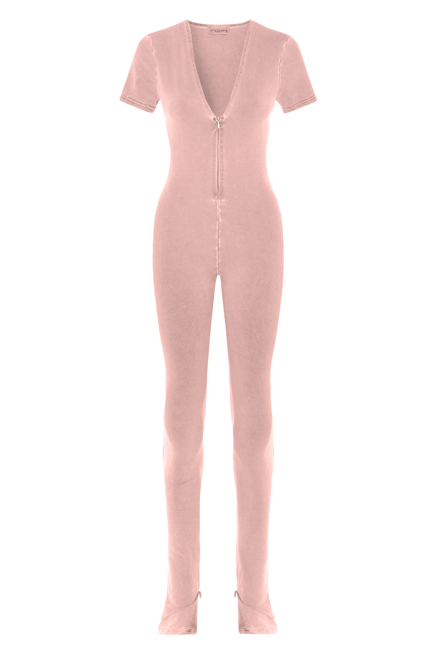 V-neck Zip Bodysuit  - Peony