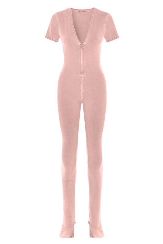 V-neck Zip Bodysuit  - Peony