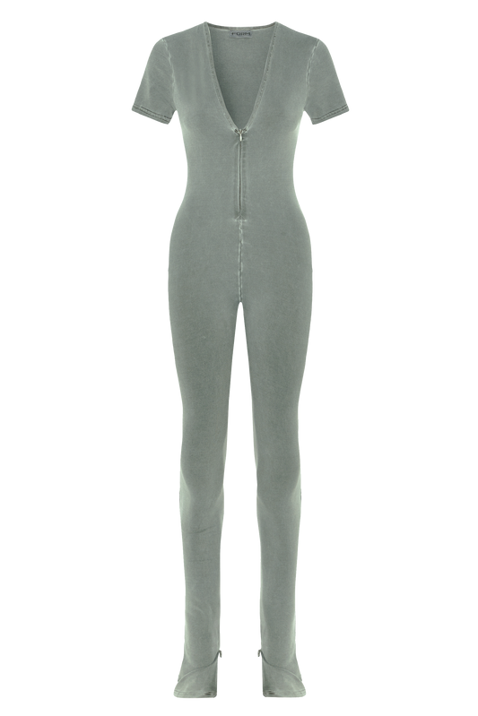 V-neck Zip Bodysuit - Sage