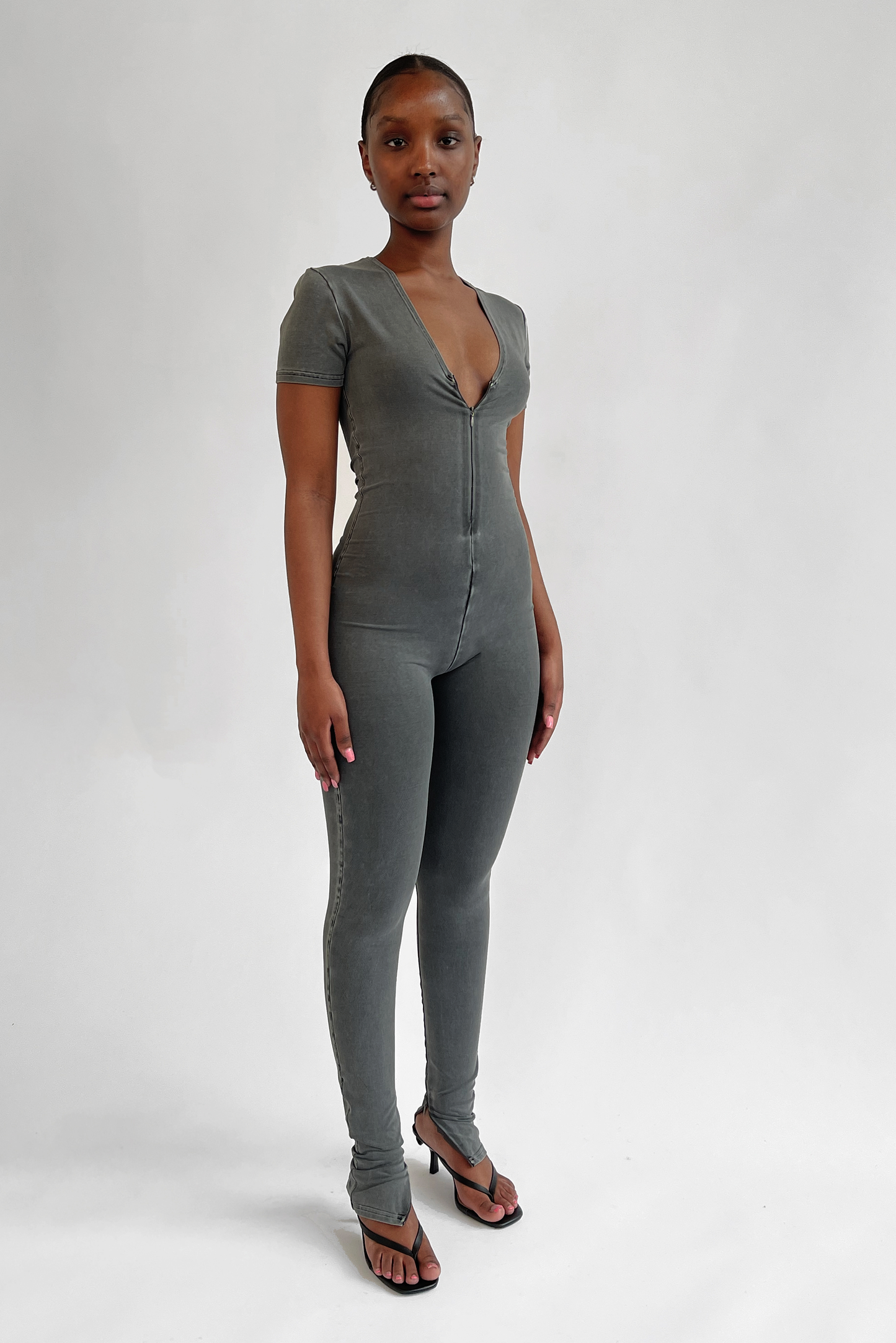 V-neck Zip Bodysuit - Slate