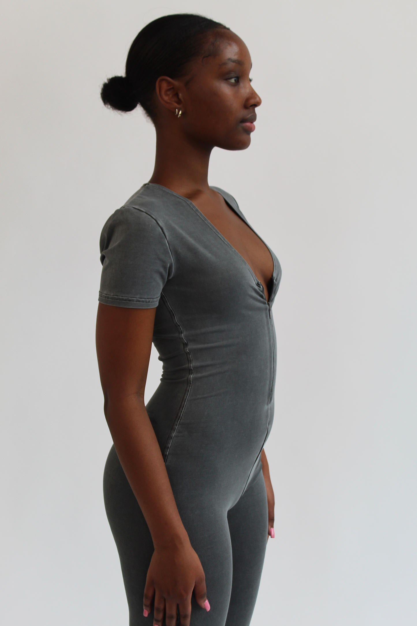 V-neck Zip Bodysuit - Slate