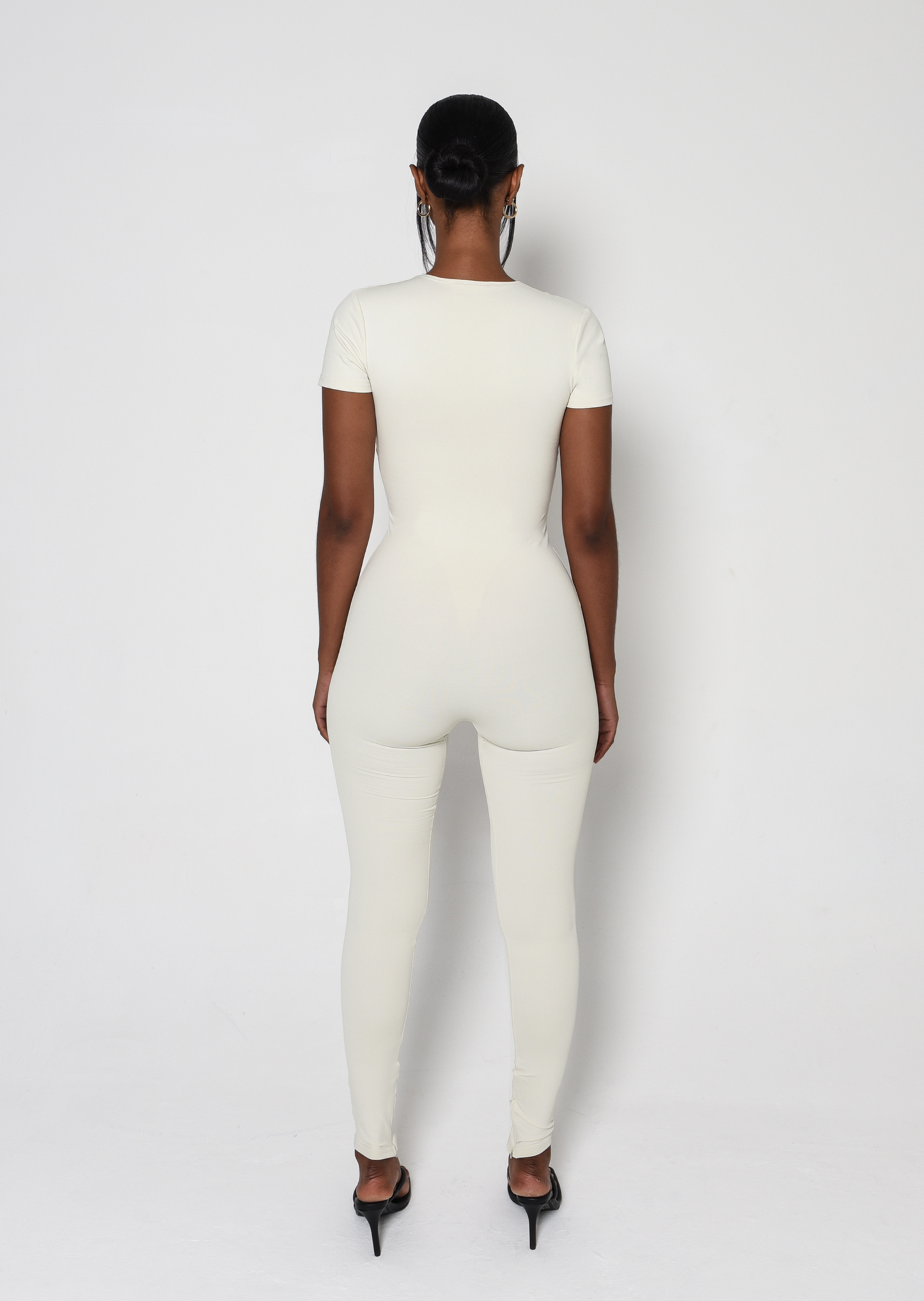 V-neck Zip Bodysuit - Creme